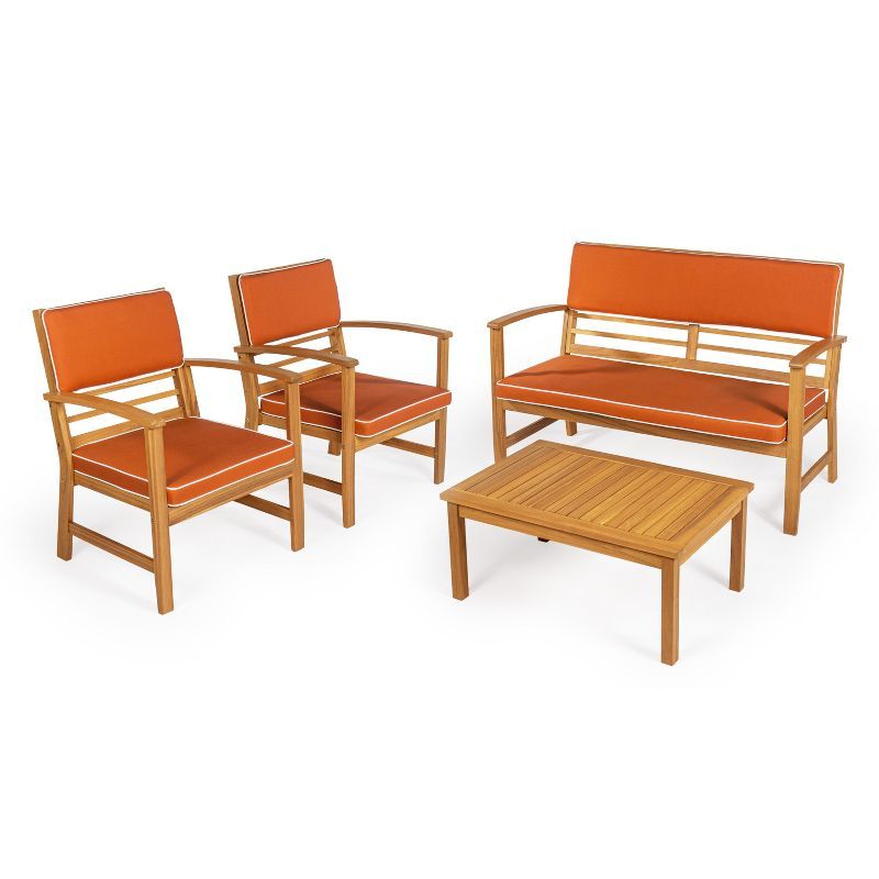 Barclay 4-Piece Orange and Teak Brown Acacia Wood Patio Set