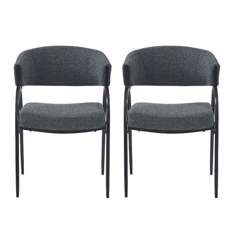 Dark Green and Black Metal Upholstered Arm Chairs, Set of 2