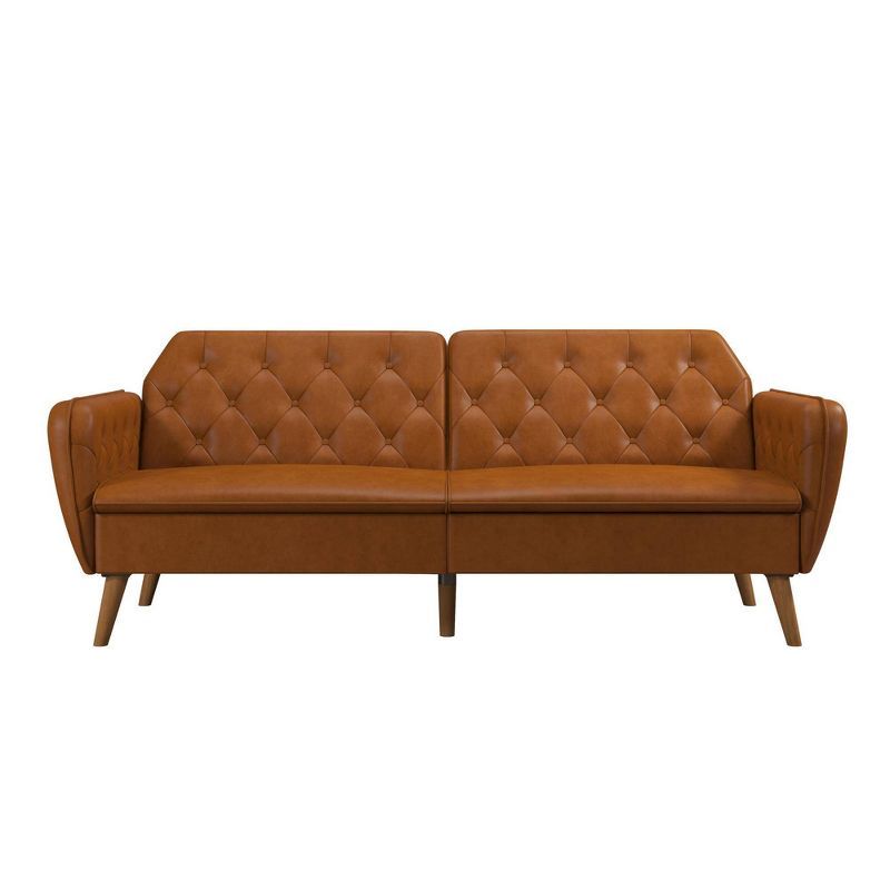 Camel Faux Leather Tufted Split Back Sleeper Sofa