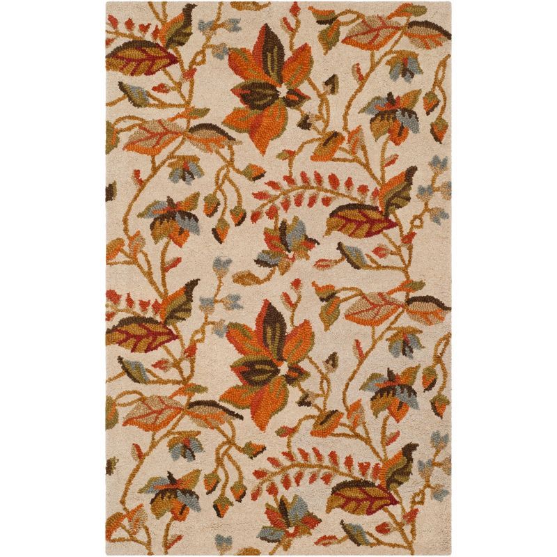 Beige and Multicolor Floral Wool Handmade Tufted Rug, 3' x 5'