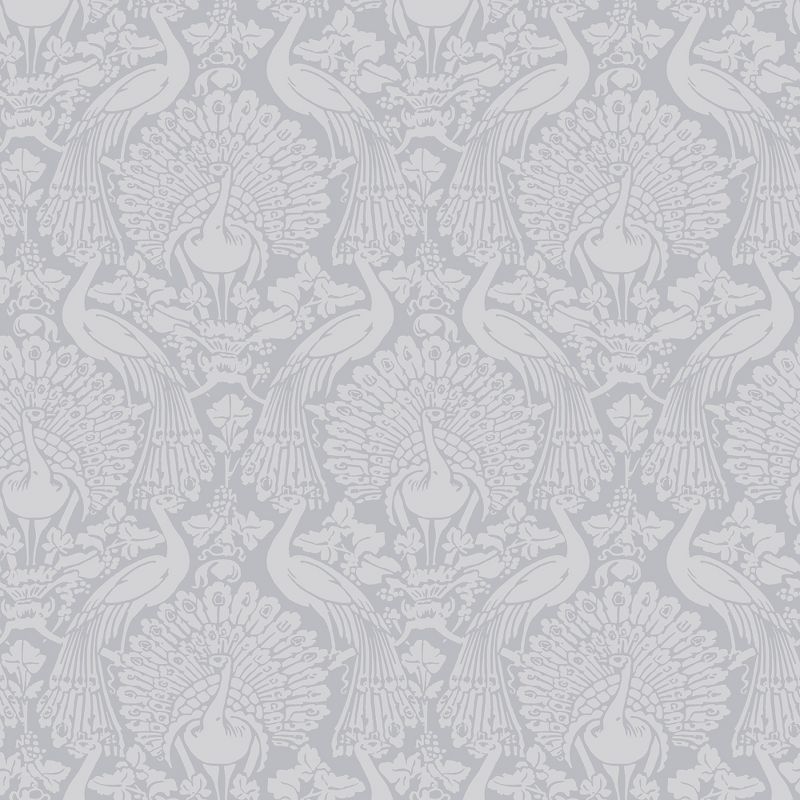 Pale Slate Damask Peacock Removable Washable Wallpaper