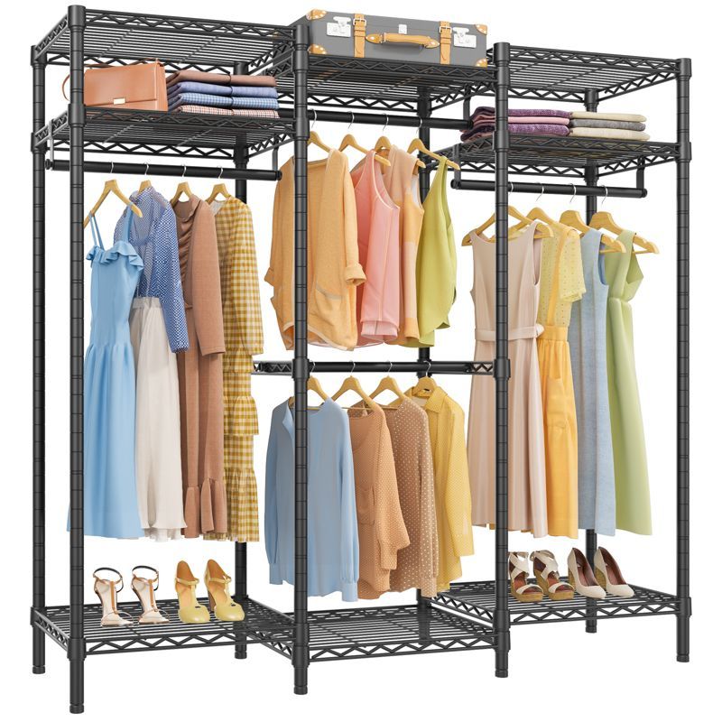 Black Medium Wire Freestanding Closet Organizer with Adjustable Shelves