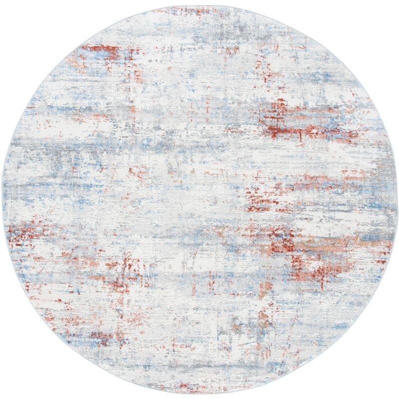 Ivory and Rust Synthetic 79" Reversible Round Rug