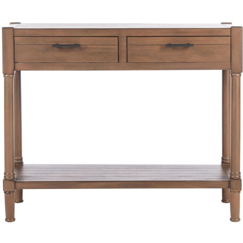 Filbert Brown Wood and Metal Console Table with Storage