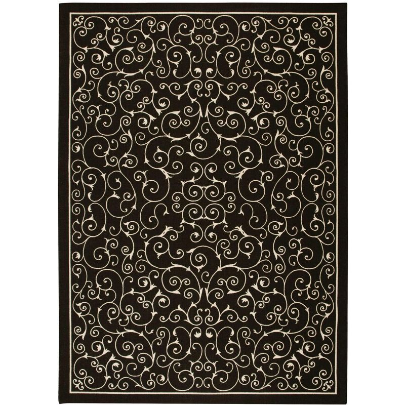 Classic Black Floral Synthetic 7'9" x 10'10" Rectangular Area Rug