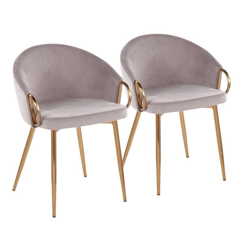 LumiSource Set of 2 Claire Dining Chairs Gold/Silver: Upholstered Velvet, Low Back, Steel Legs