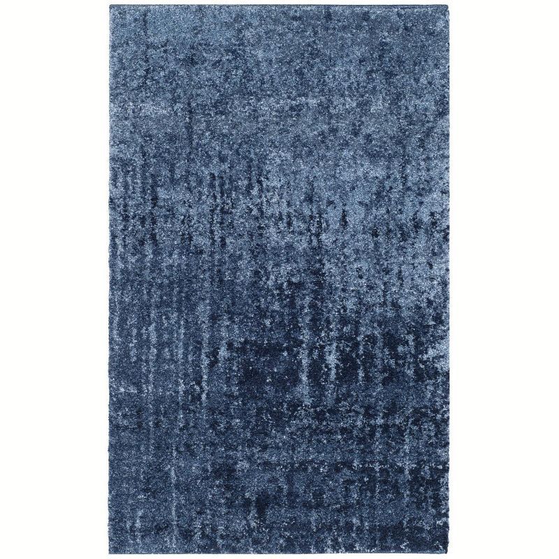 Navy Blue Abstract Shag Synthetic Area Rug