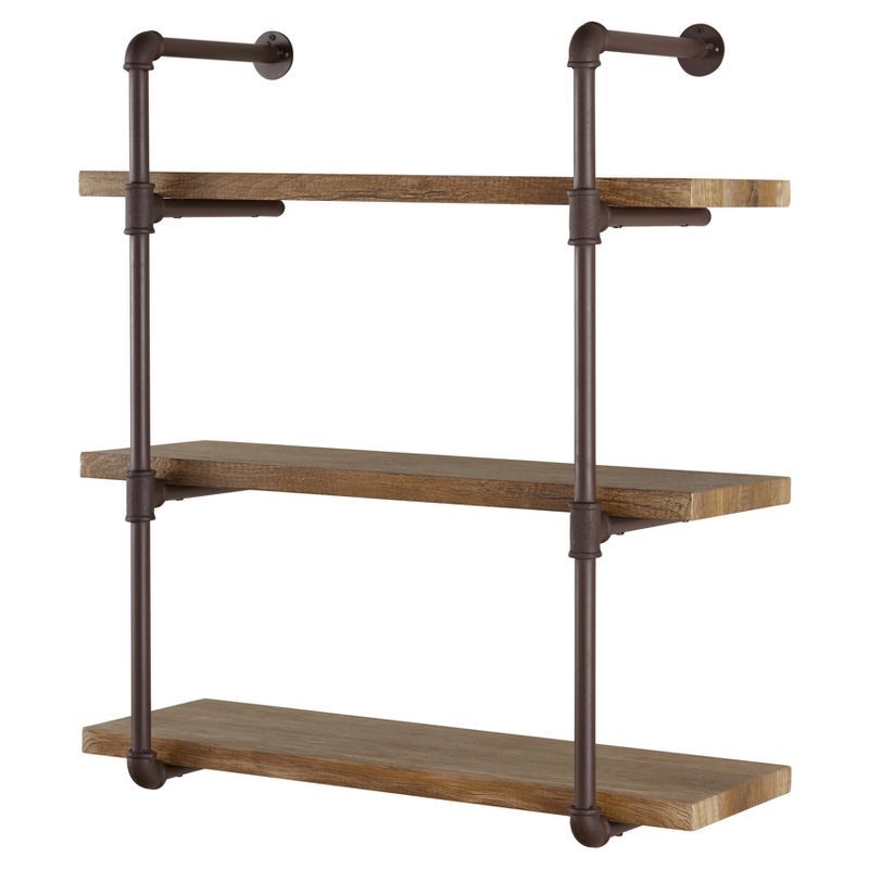 Industrial Light Wood and Iron 3-Tier Wall Shelf