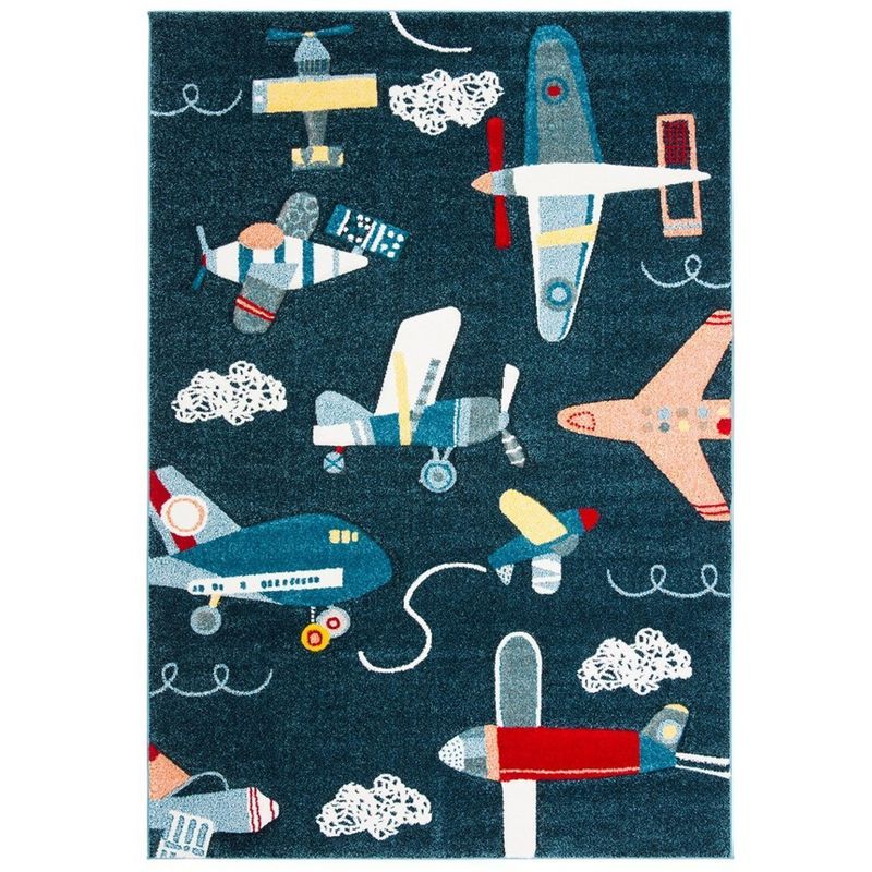 Blue Synthetic Non-slip Kids Rug, 2x3 Feet