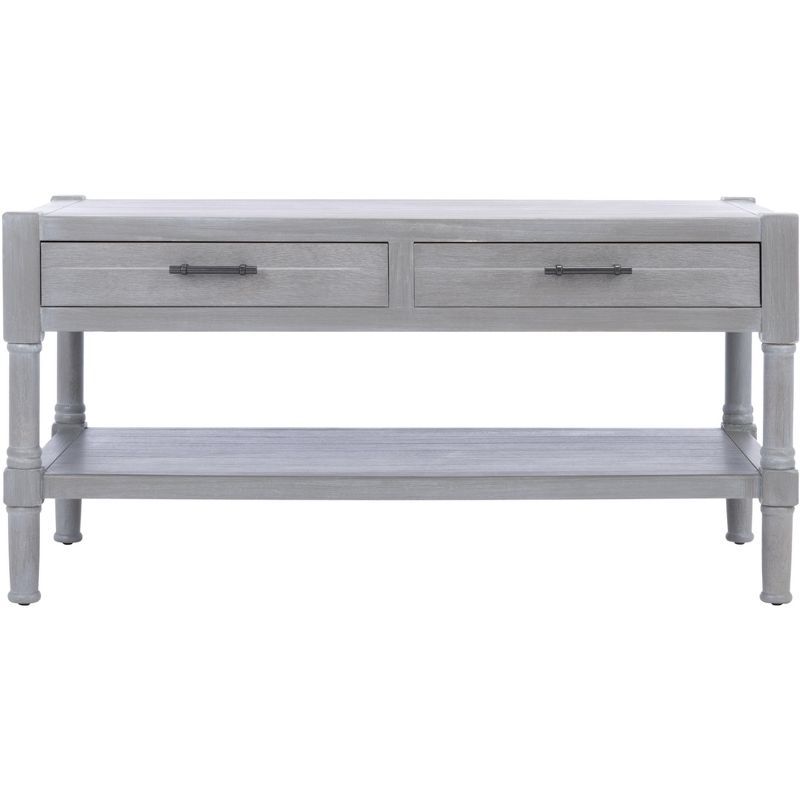 Whitewashed Grey Rectangular Wooden Coffee Table with Storage