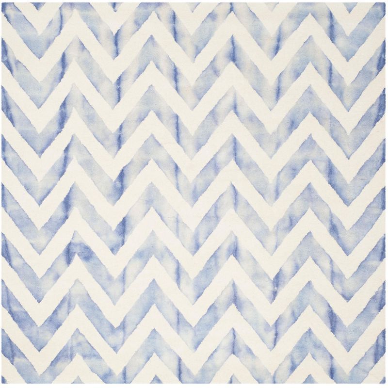 Ivory and Blue Hand-Tufted Wool Square Area Rug