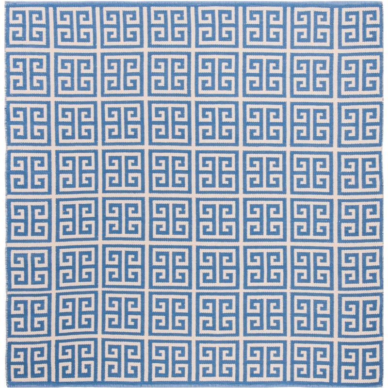Coastal Charm Handwoven Blue & Ivory Cotton 6' Square Rug