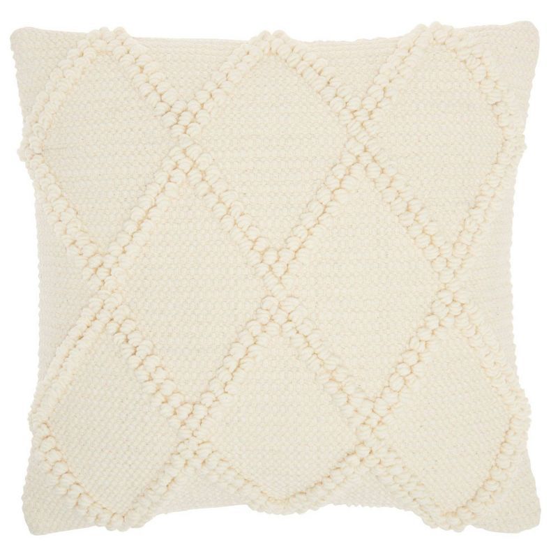 Ivory Diamond Lattice 18" Square Cotton Throw Pillow