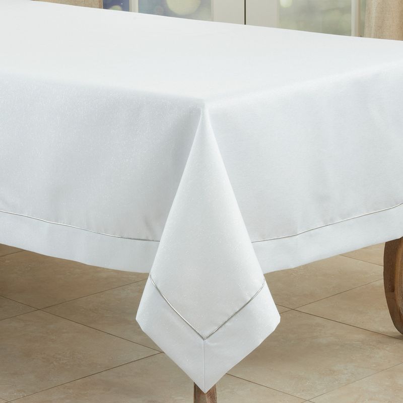 White Shimmering Fabric Tablecloth with Piping Detail