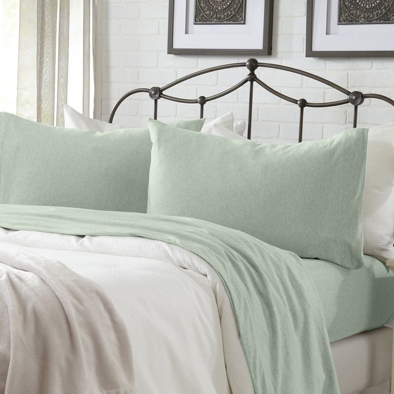 Heathered Aqua Twin Jersey Knit Cotton Blend Sheet Set