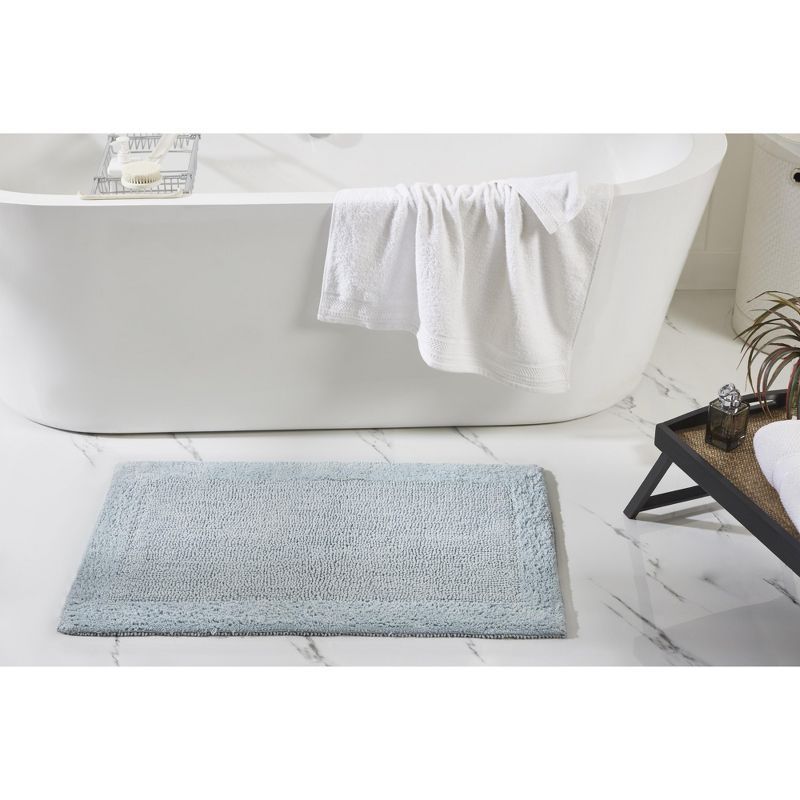 Soft Blue Cotton Tufted Reversible Bath Rug 21" x 34"