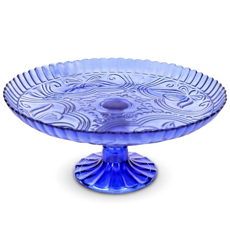 Cobalt Blue Glass Pedestal Cake Stand, 10" Diameter