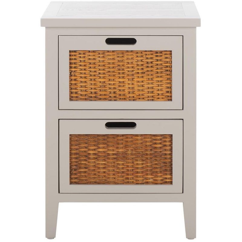 Gray Rectangular Wood End Table with Storage Drawers