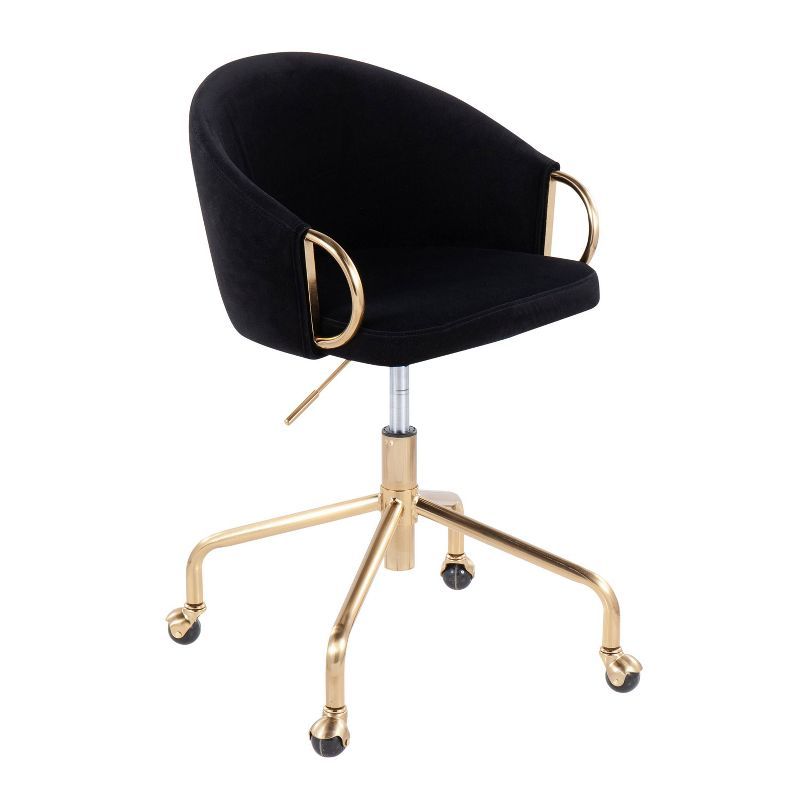 Claire Swivel Task Chair in Black Velvet with Gold Accents