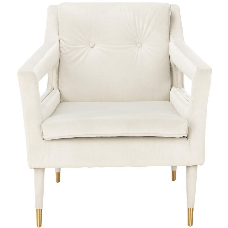 Elegant Silver Velvet Wood Accent Chair with Gold-Capped Legs