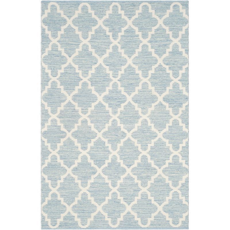 Light Blue and Ivory Cotton Trellis 3'x5' Handmade Reversible Rug