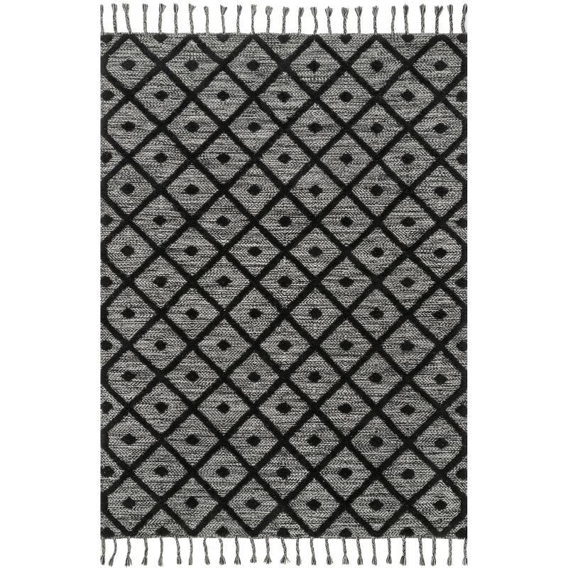 Cozy Knit-Inspired Handwoven Gray Wool-Blend 8'x10' Area Rug with Tassels