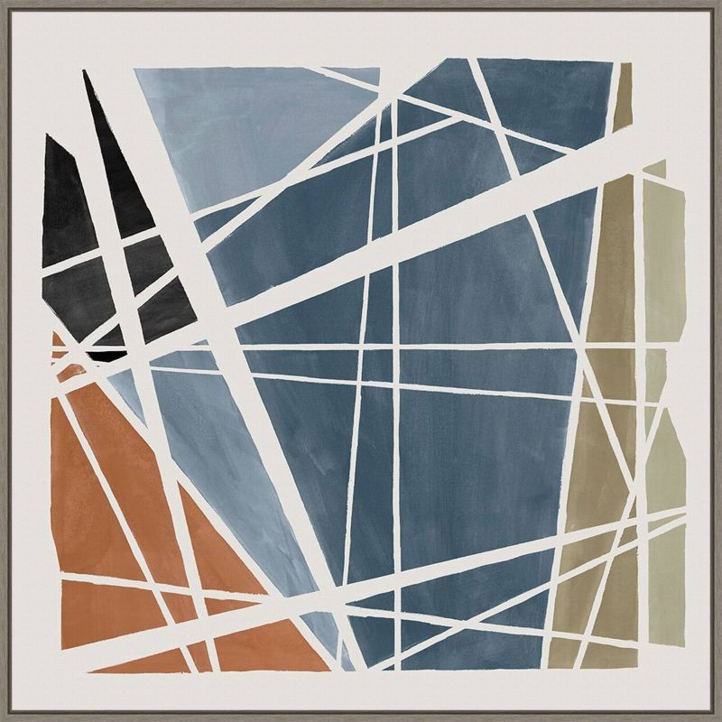 Abstract Geometric Blue and Orange Framed Canvas Wall Art