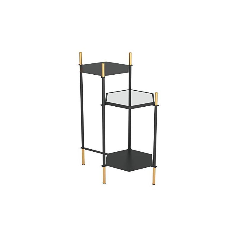 William Black and Gold Hexagonal Metal and Glass Accent Table