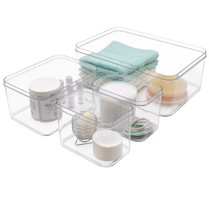 Clear Stackable Plastic Storage Bins with Lids, 4-Pack