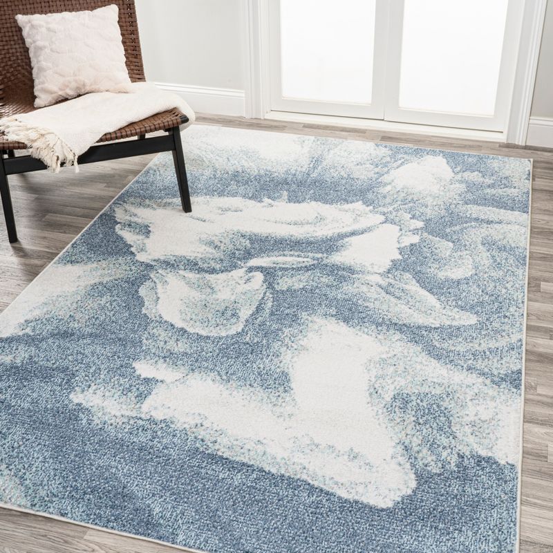 4' x 6' Blue and Cream Abstract Synthetic Area Rug