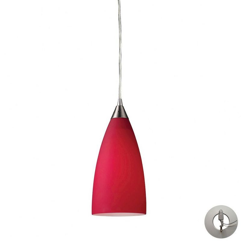 Cardinal Red Glass Mini Pendant Light with Satin Nickel Finish