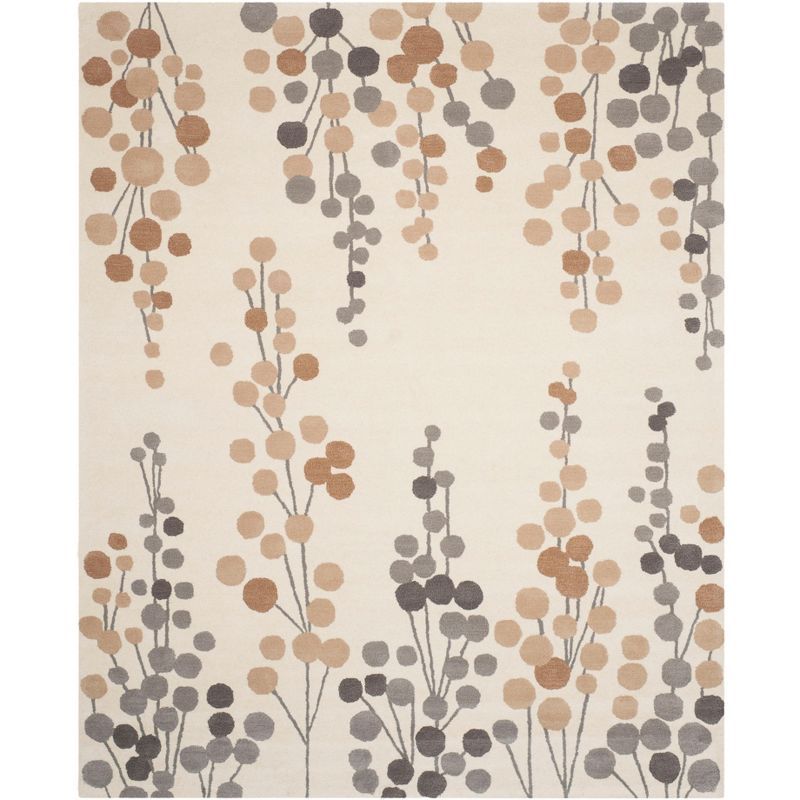 Beige and Grey Hand-Tufted Wool Floral Area Rug