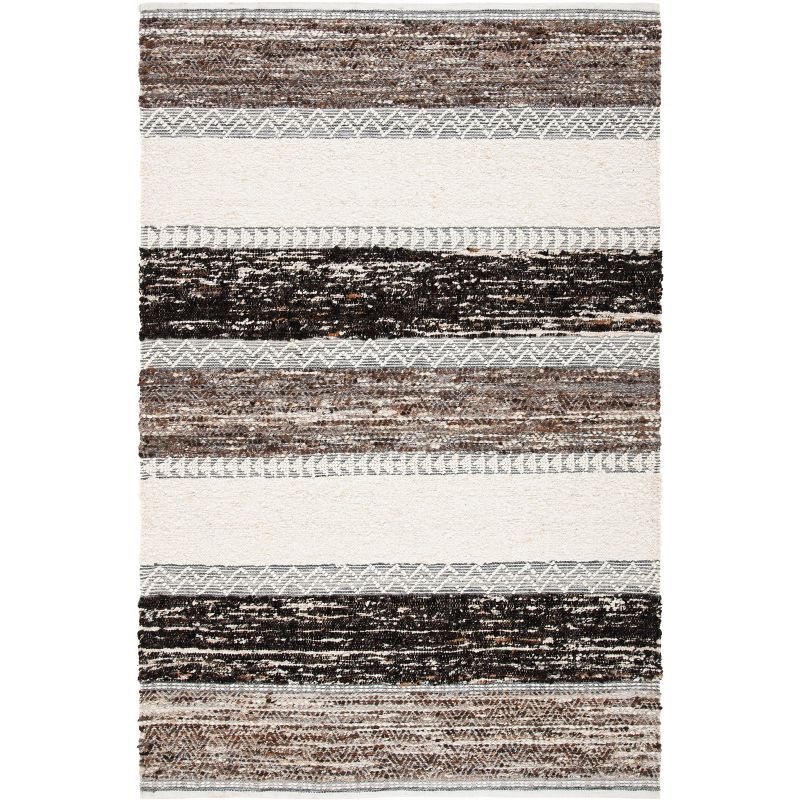 Ivory and Brown Handwoven Wool Rectangular Rug