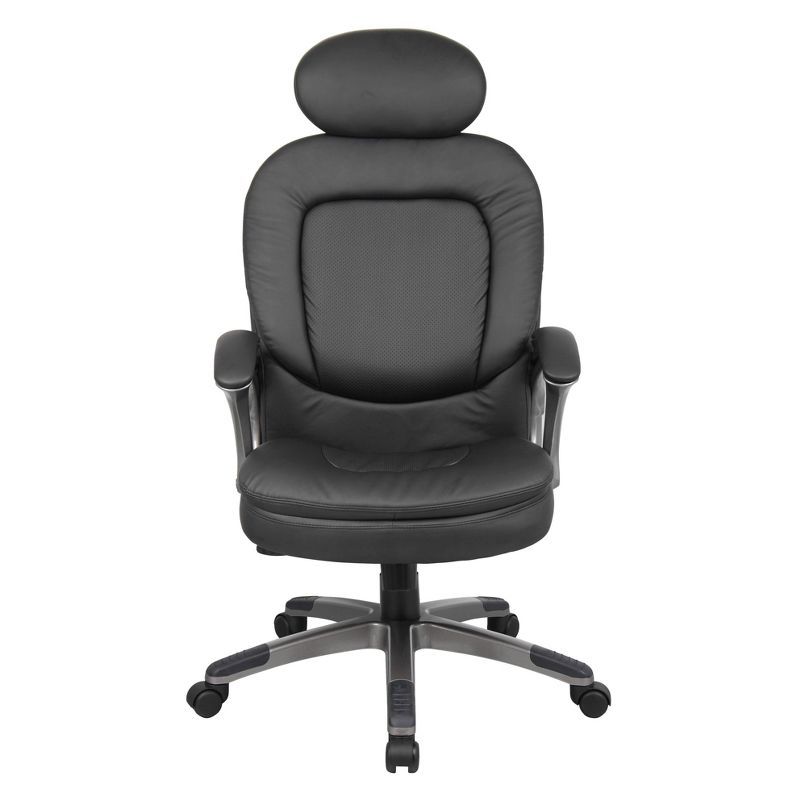 Pewter Finish High-Back Executive Leather Swivel Chair with Pillow Top