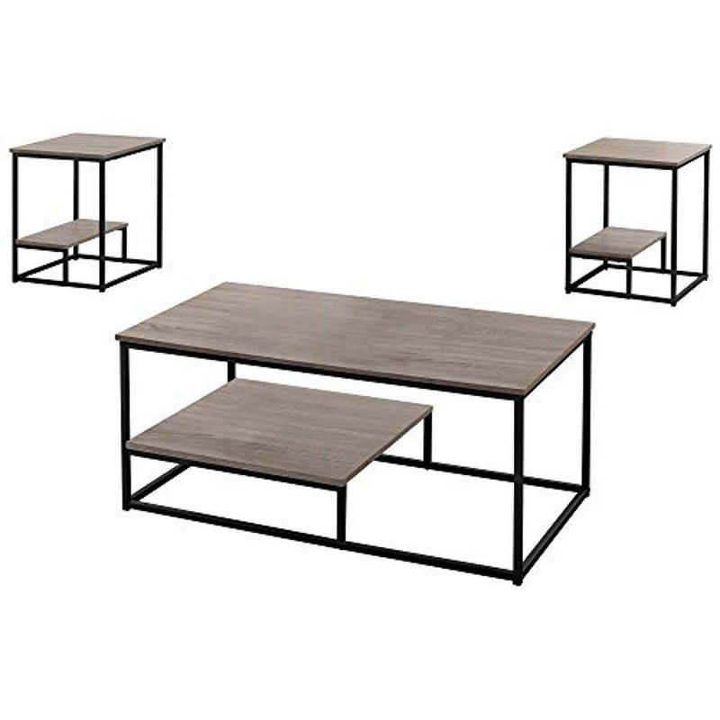 Dark Taupe and Black Metal 3-Piece Coffee Table Set