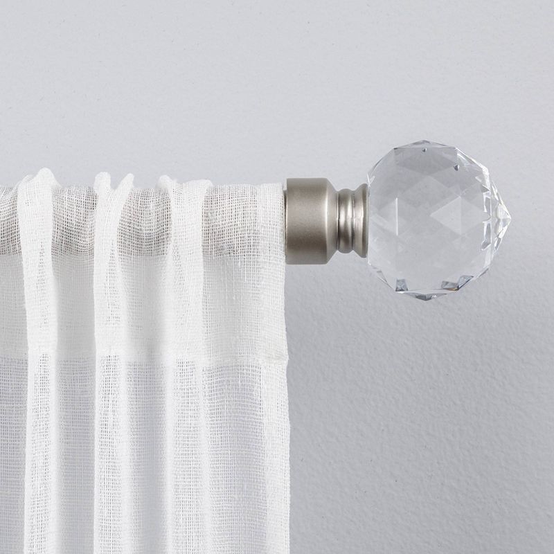 Adjustable Matte Silver Iron Curtain Rod with Crystal Ball Finials