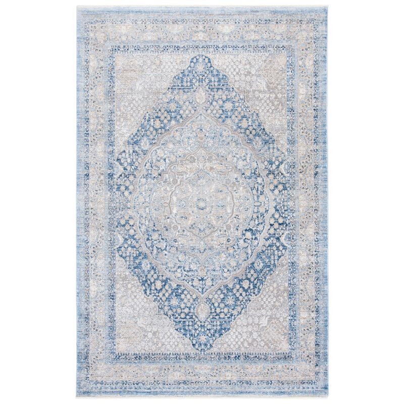 Gray and Blue Hand-Knotted Wool and Viscose Area Rug 8' x 10'