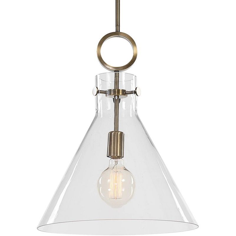 Aged Brass and Clear Glass Funnel Pendant Light