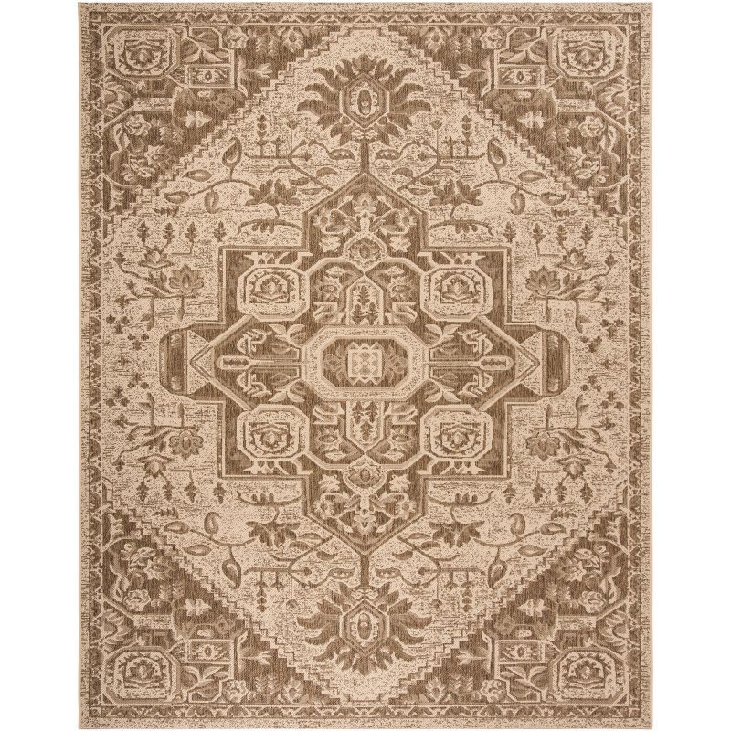 Beige and Cream Rectangular Synthetic Area Rug