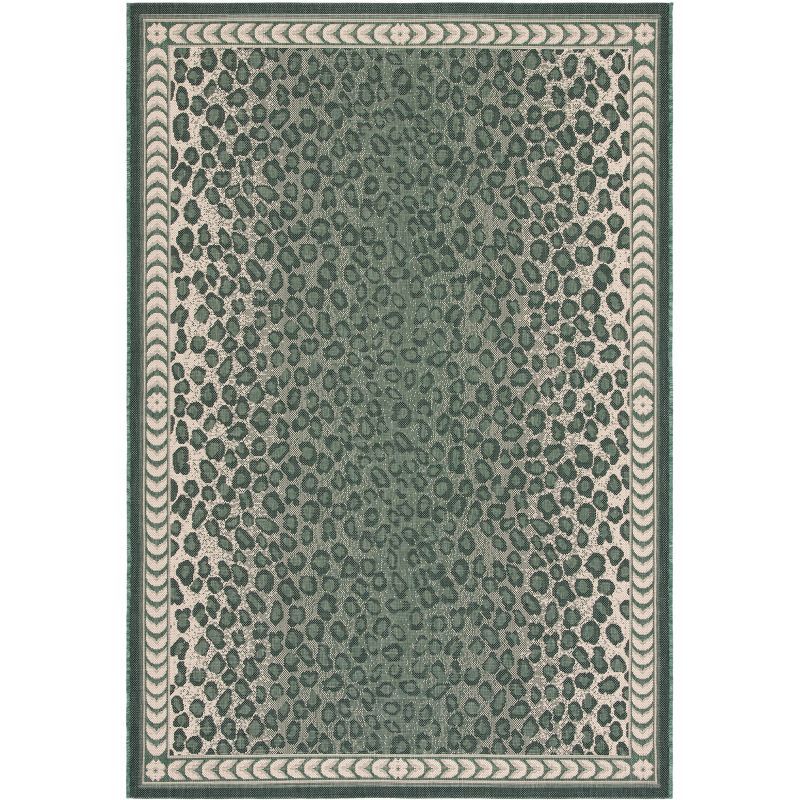 Dark Green and Ivory Rectangular Non-slip Synthetic Area Rug