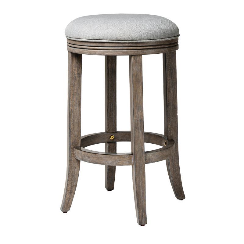 26" Gray Upholstered Backless Swivel Counter Stool in Reclaimed Oak