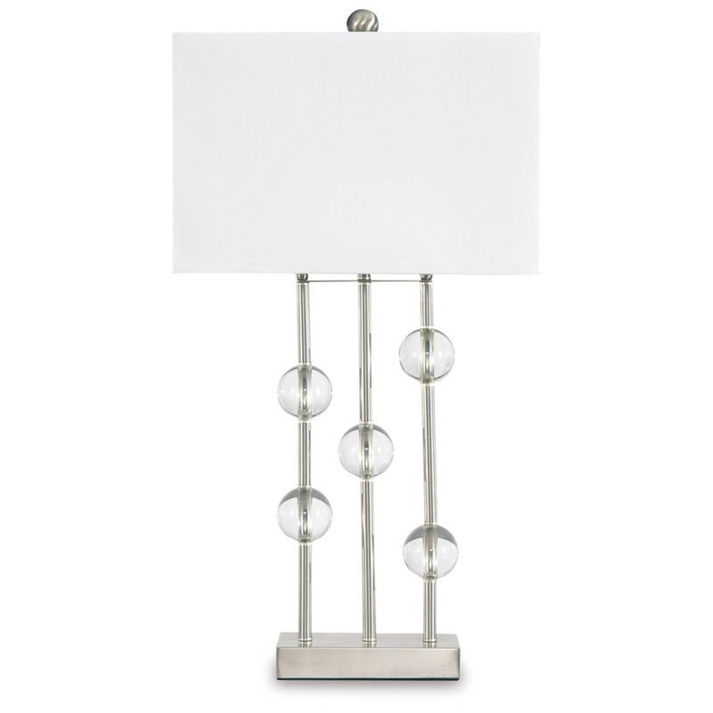 Modern Silver and Crystal 31.75" Table Lamp with White Shade