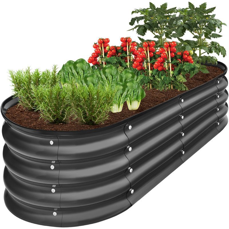 Charcoal Oval Steel Outdoor Raised Garden Bed Planter Box