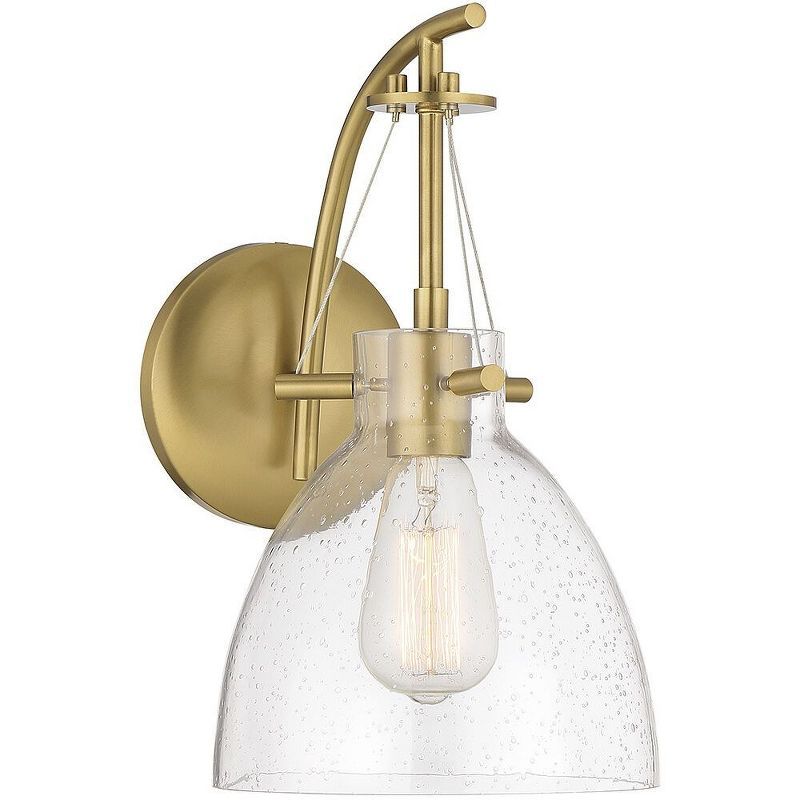 Warm Brass and Clear Seeded Glass 1-Light Wall Sconce