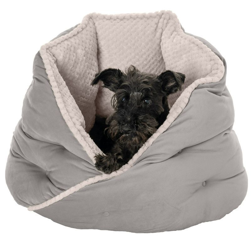 Medium Silver Gray Velvet and Minky Plush Hug Pet Bed