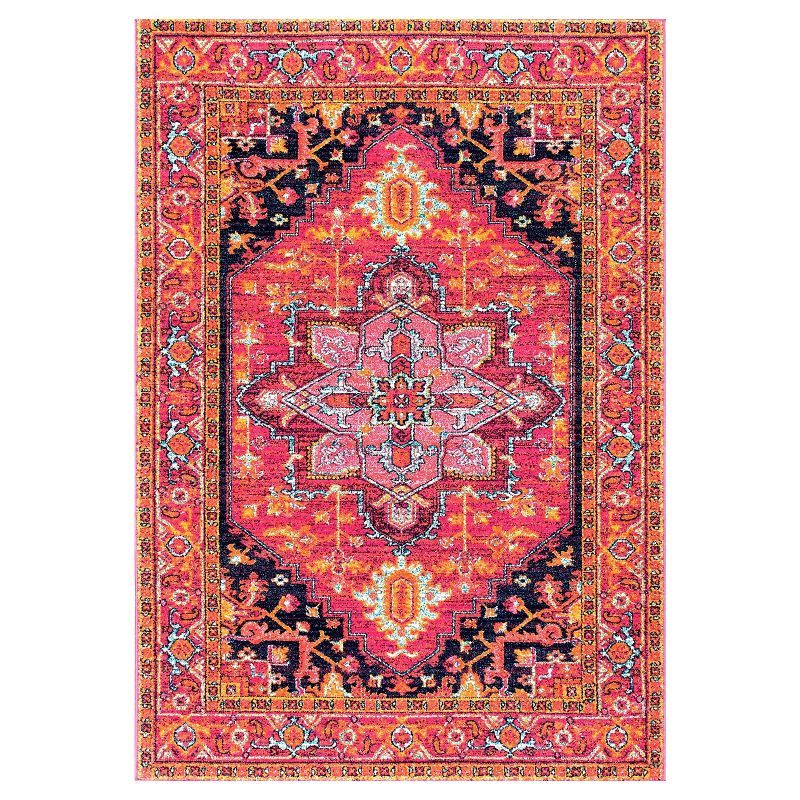 Reversible Pink Medallion 4' x 6' Synthetic Area Rug