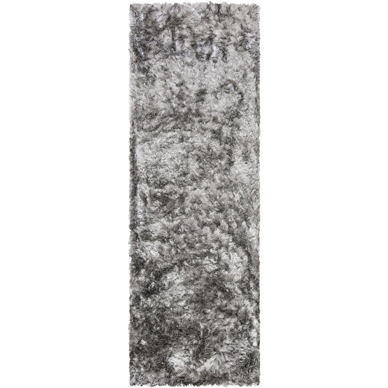 Luxurious Silver Hand-Tufted Shag Runner Rug, 2'3" x 10'