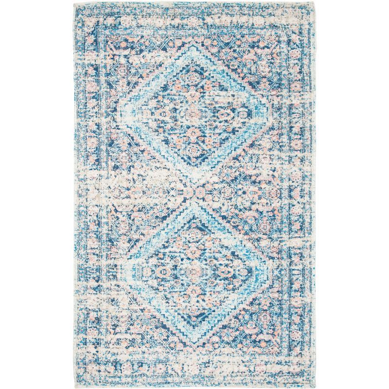 Saffron Blue Turquoise Hand Loomed Cotton Area Rug