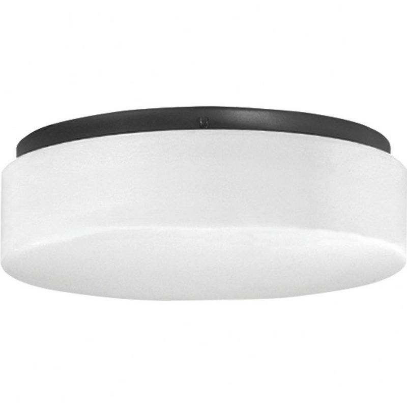 Black Glass Drum LED Flush Mount Light, 11" Indoor/Outdoor