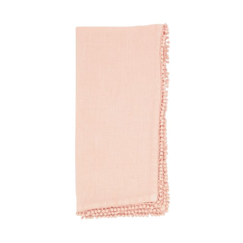 Rose Linen Pompom Design Dinner Napkins Set of 4